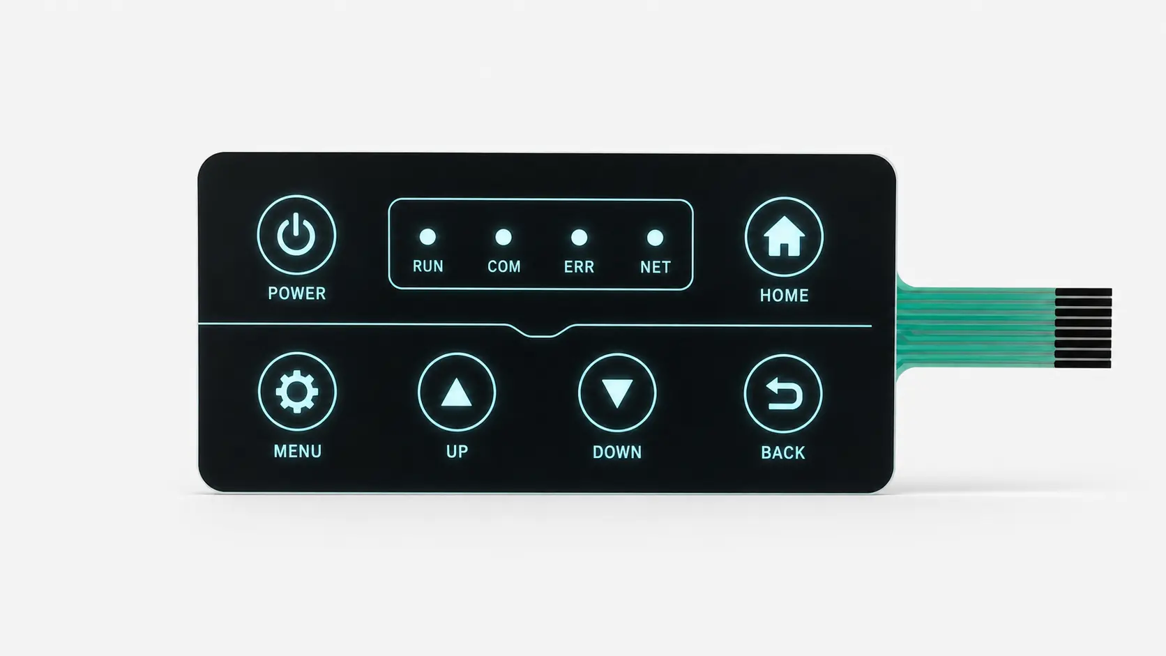 panel de control retroiluminado con LEDs e iconos dead front