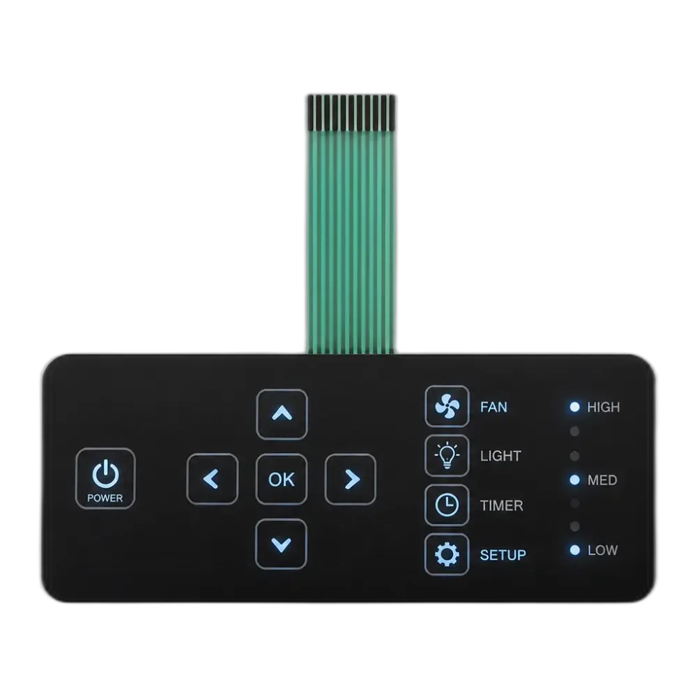 JASPER LED membrane switch with multi-coloured indicator dots and dead-front icons