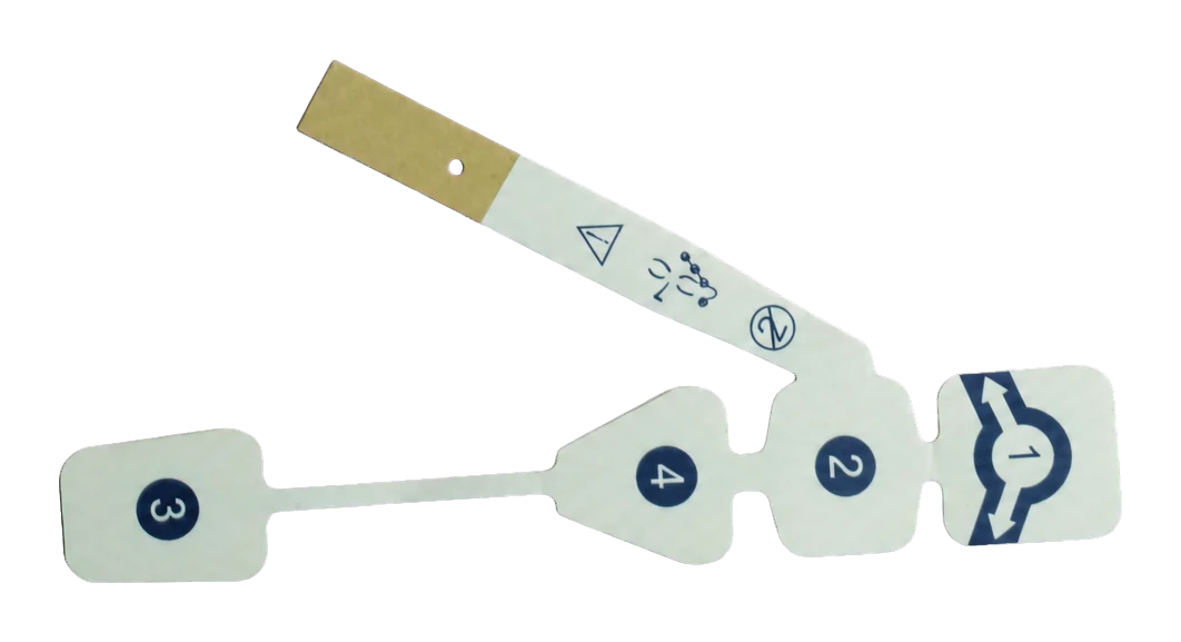 front view of a custom flexible four-pad TENS and EMS electrode circuit