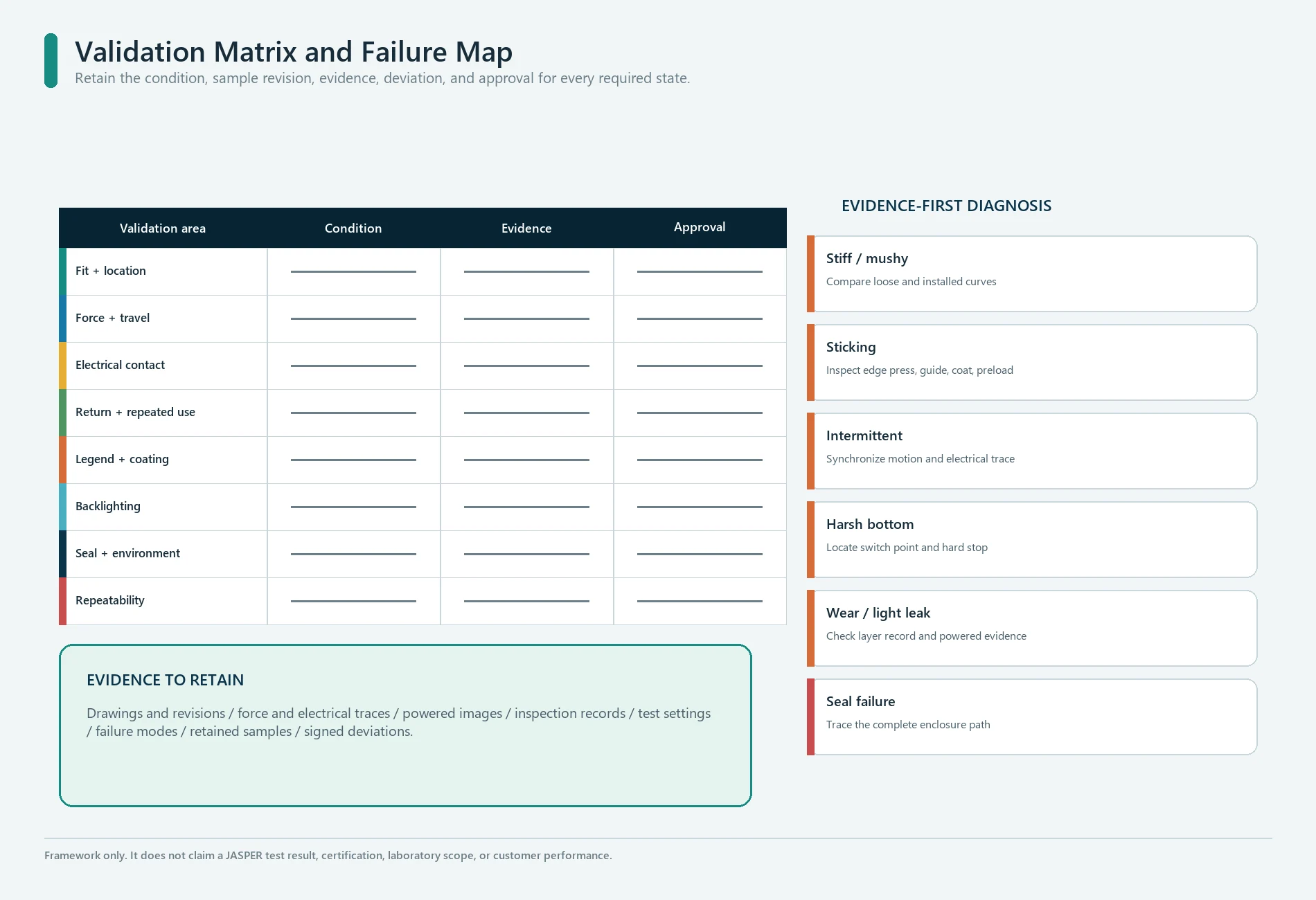 Silicone keypad validation matrix and evidence-first diagnostic map for force, contact, coating, lighting, and seal failures