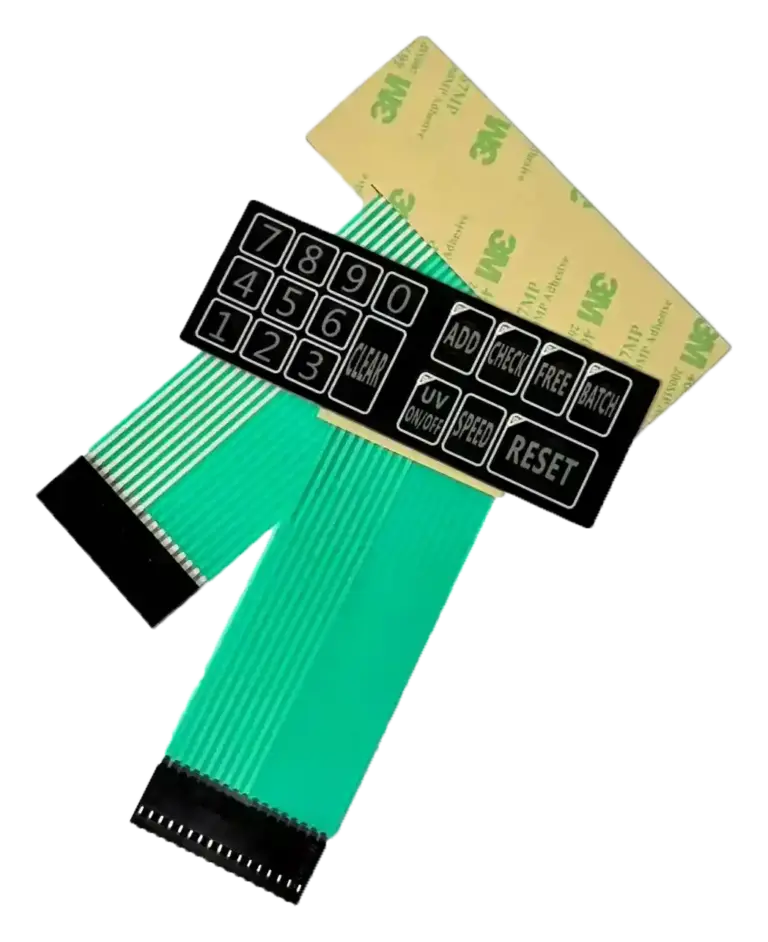 Kiosk and vending membrane switch interface with keypad and flexible tails