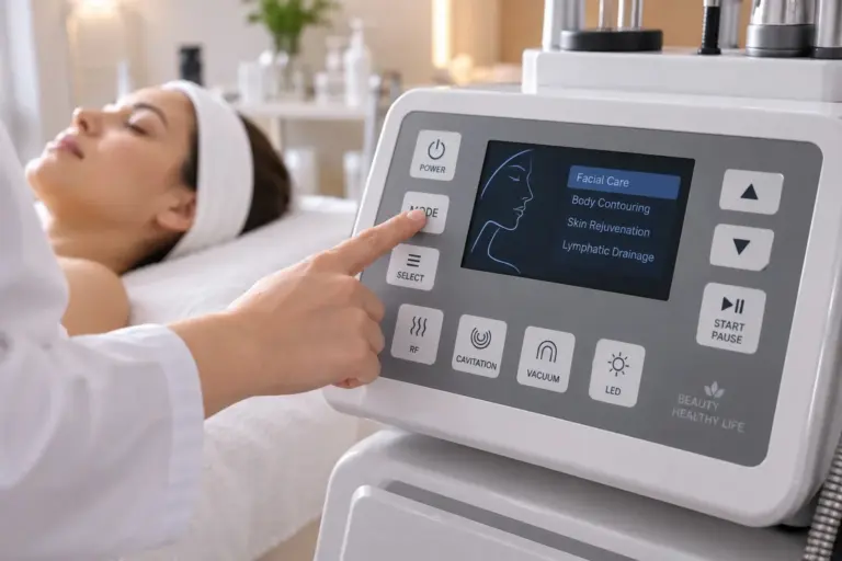 Application illustration of an aesthetic-treatment device control panel in a beauty clinic