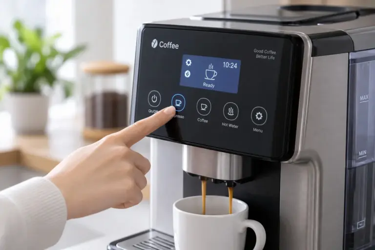 Application illustration of a consumer coffee machine with an icon-based control interface
