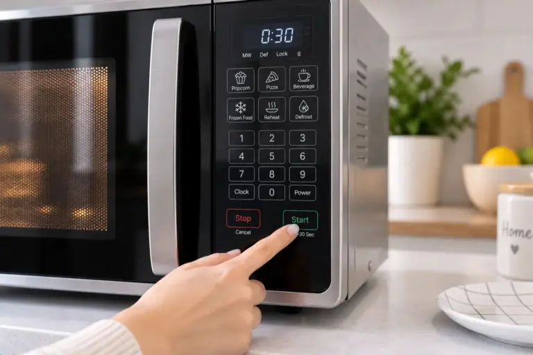 Application illustration of a microwave oven keypad in a home kitchen