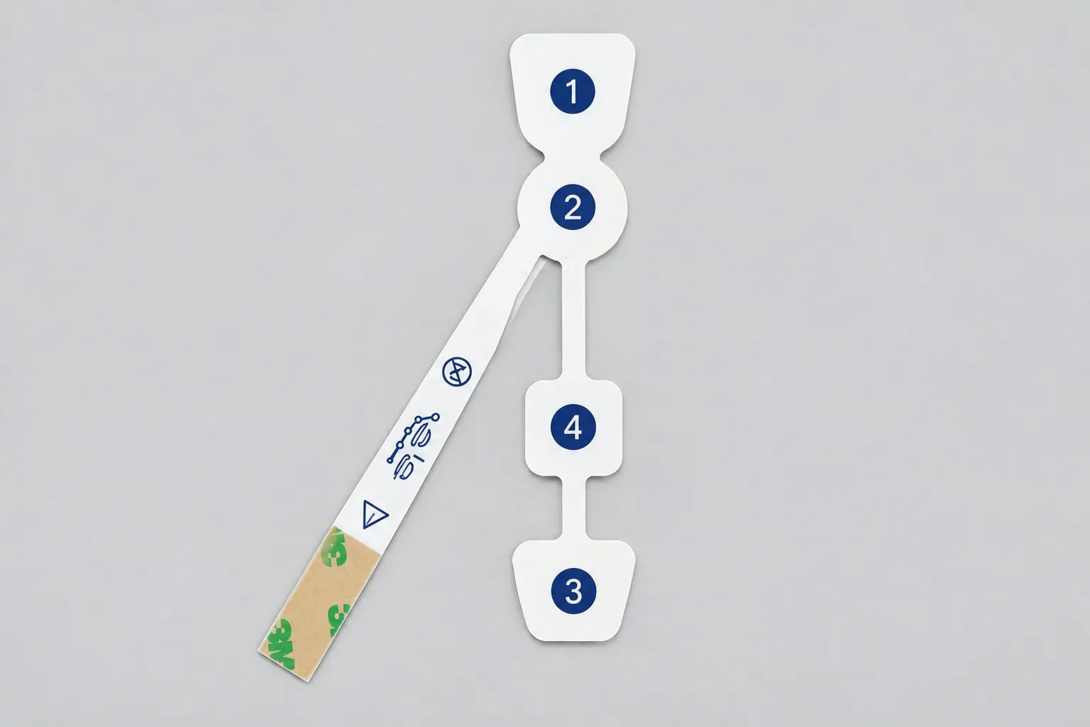 Numbered four-electrode flexible printed array with an adhesive connector tail