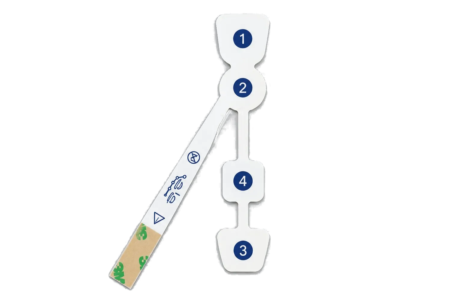 Numbered four-electrode flexible TENS and EMS array with an adhesive connector tail