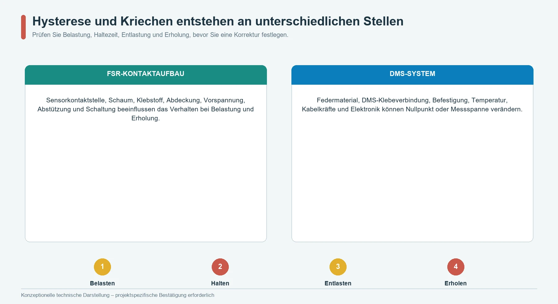 Ursachen und Einflüsse von Hysterese, Kriechen, Haltezeit, Entlastung und Nullpunktrückkehr in FSR- und DMS-Systemen