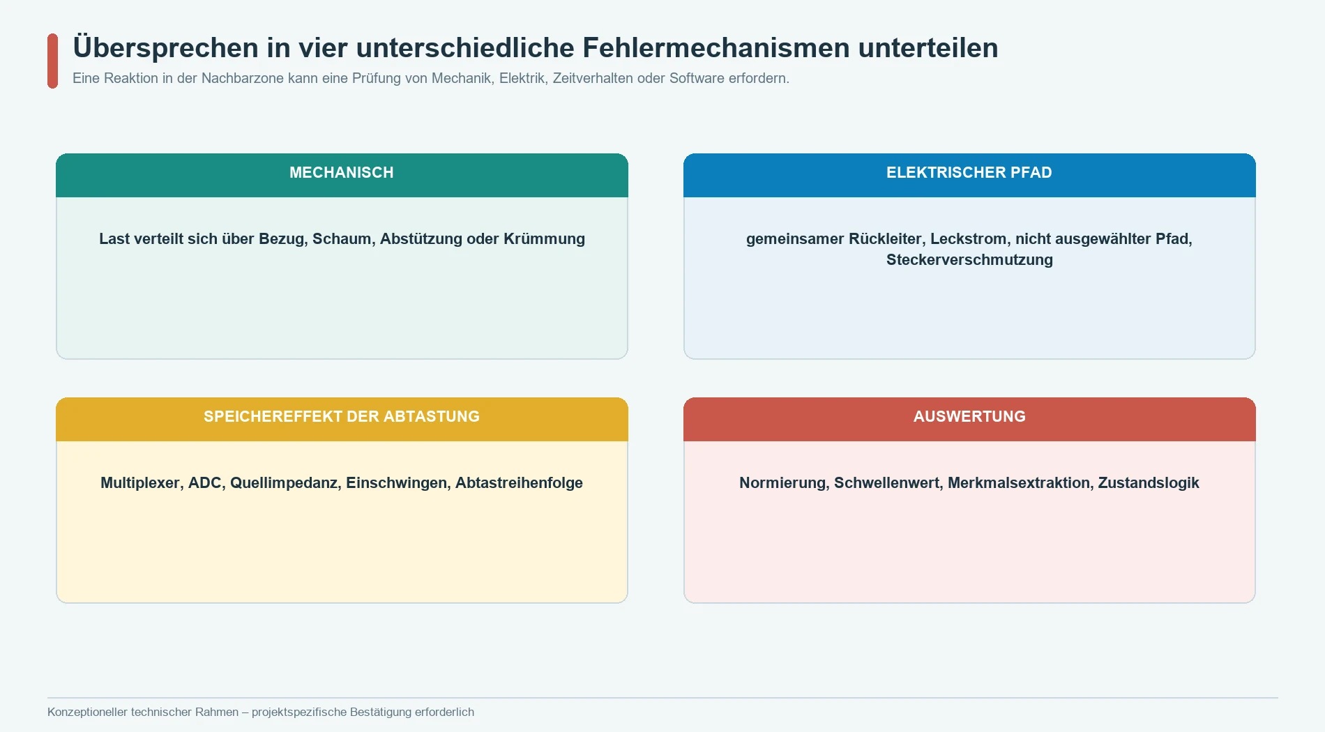 Mechanisches, über elektrische Pfade übertragenes, speicherbedingtes und auswertungsbedingtes Übersprechen in einer flexiblen Drucksensor-Matrix