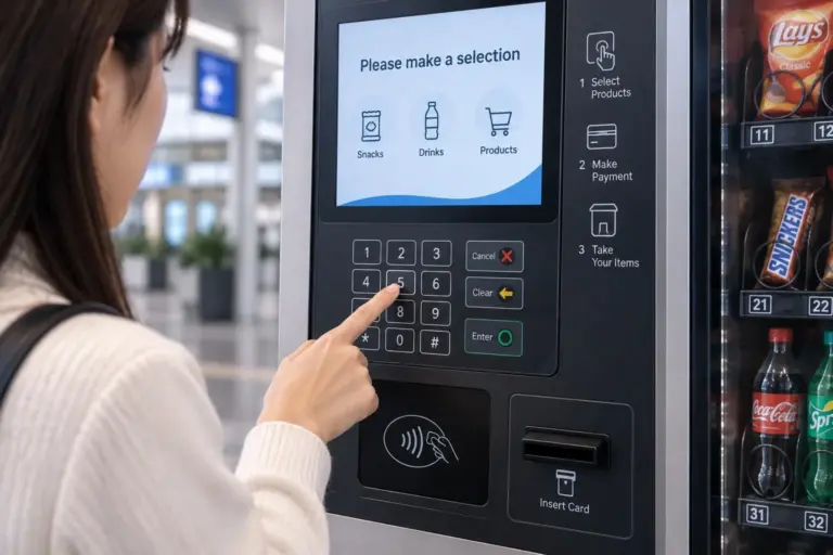 Application illustration of a customer using a vending-machine selection keypad
